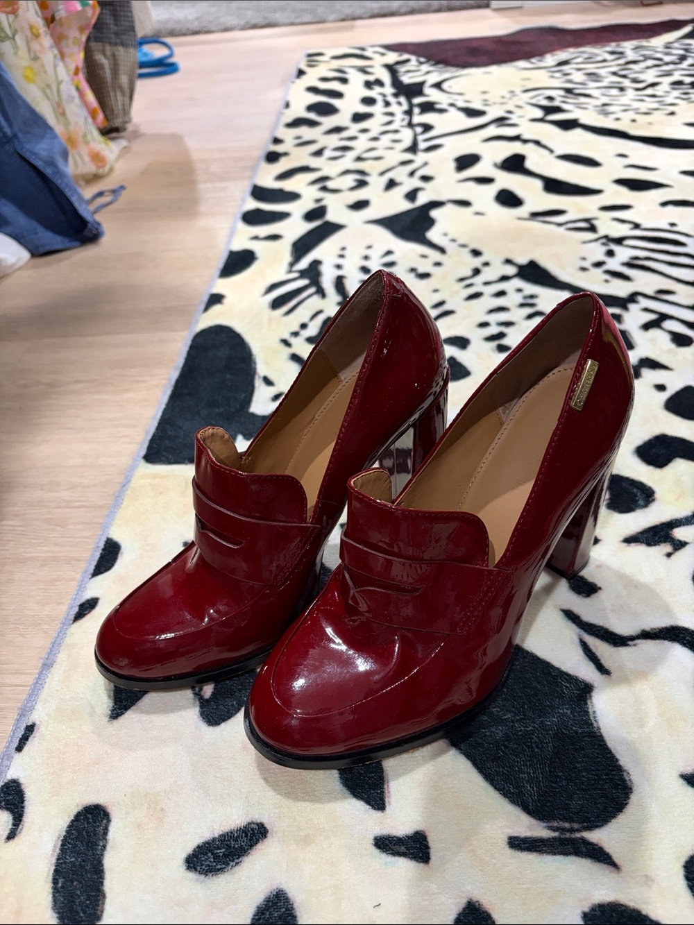 Calvin Klein Burgundy Patent High Heel Loafers